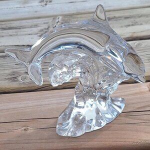 Vintage Crystal glass Dolphin Figurine BLEJKRISTALL statue sculpture Germany